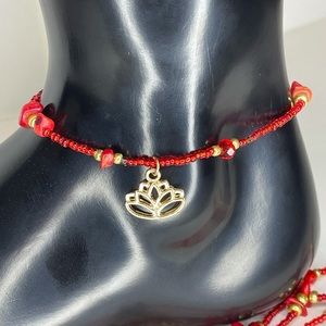 Handmade Red Jasper Crystal and Lotus flower Charm Anklet